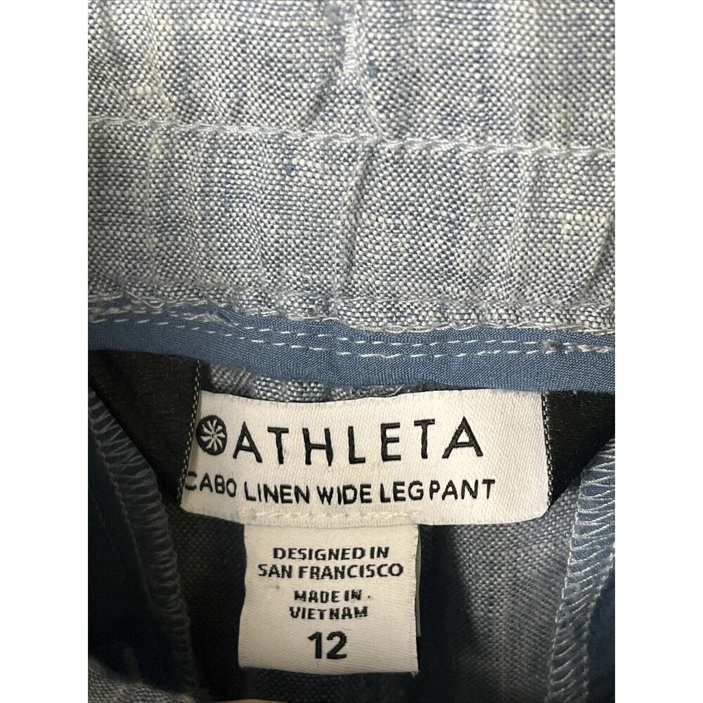 Athleta Cabo Linen Wide Leg Drawstring Pants in Blue